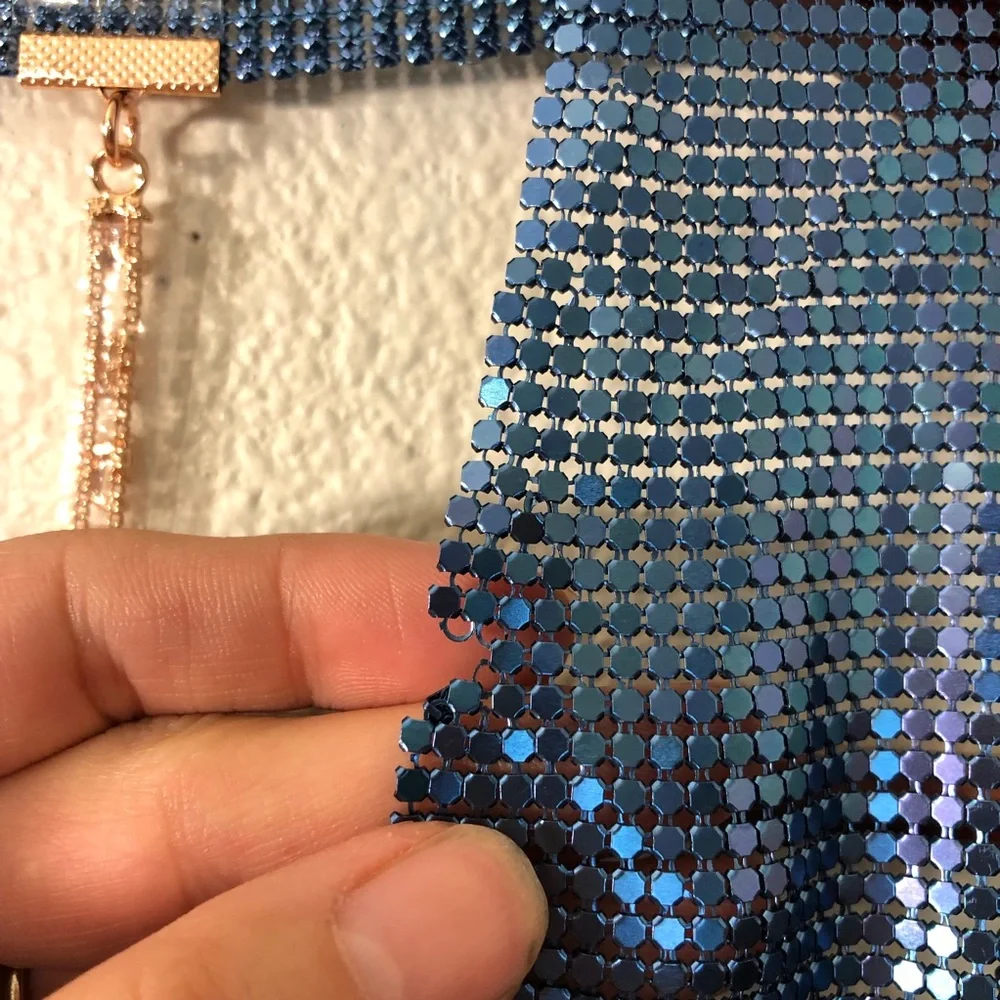 Savage X Fenty by Rihanna Blue Shiny Metallic Mesh Beaded Top - Picture 15 of 17